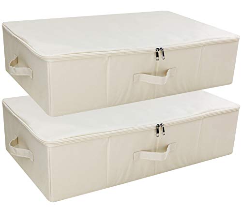 iwill CREATE PRO Pack of 2, Collapsible Rigid Storage Baskets for Underbed Organizer, Good for Clothing, Shoes, Bedding in Wardrobe, College Dormitory, Apartment Shelves Use, Beige