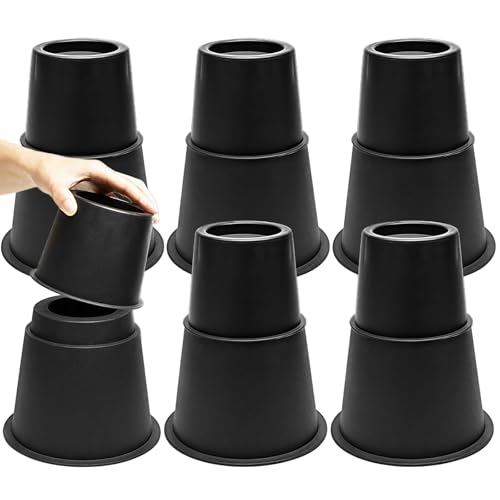 NKPOPHETE 8 inch Bed Risers Adjustable Furniture Risers - Heavy Duty Non-Slip Lift Supports for Beds/Couches/Sofas, Durable Round Design with Creates Storage Space (6 Pack Black, 3/5/8 inch Round)