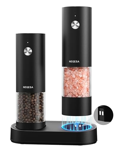 Electric Salt and Pepper Grinder Set, Rechargeable USB Base, Automatic ...