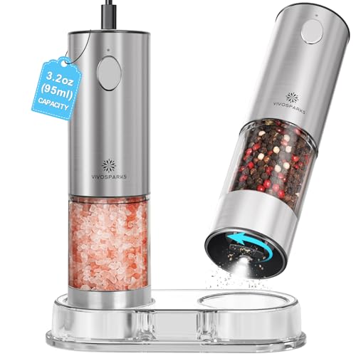 Electric Salt and Pepper Grinder Set, Upgraded 3.2oz (95ml) Large ...