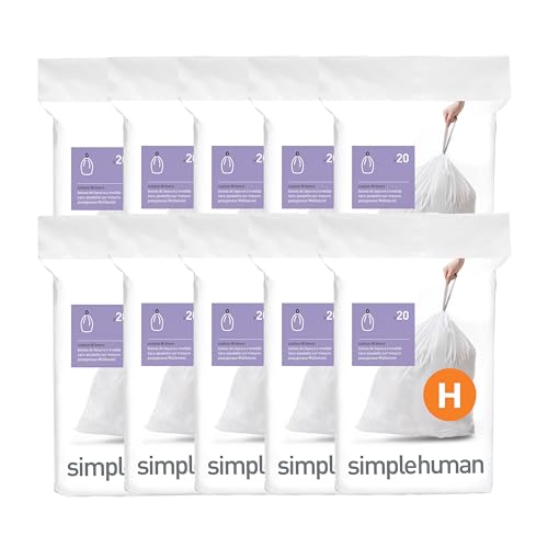 simplehuman Code H 200 Count Custom Fit Liners, Drawstring Kitchen ...