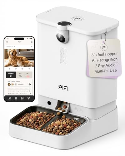 PiFi Automatic Cat Feeder with Camera for 3 Cats & ...