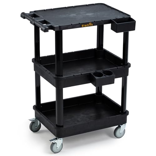 ELAFROS 3-Tier Utility Cart with Flat Top and Deep Shelves, ...