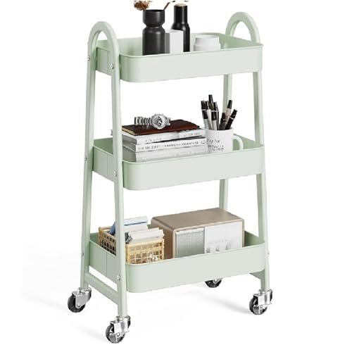 OLIXIS Metal 3 Tiers Utility Rolling Cart with Lockable Caster ...