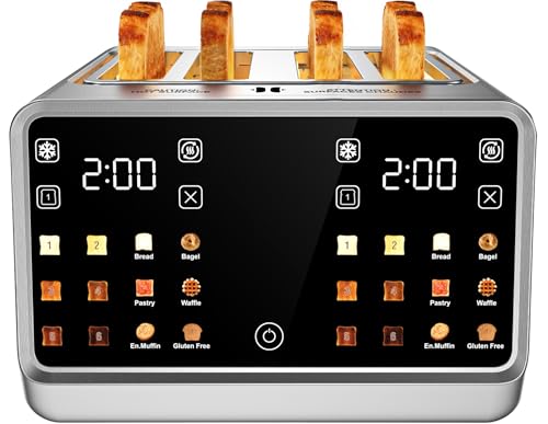 4 Slice Toaster with Dual Touchscreen, 1800W Stainless Steel Dual ...