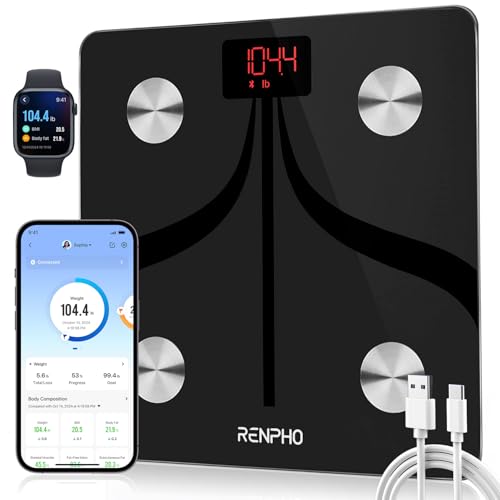 RENPHO Smart Scale for Body Weight, Type-C Rechargeable Digital Bathroom ...