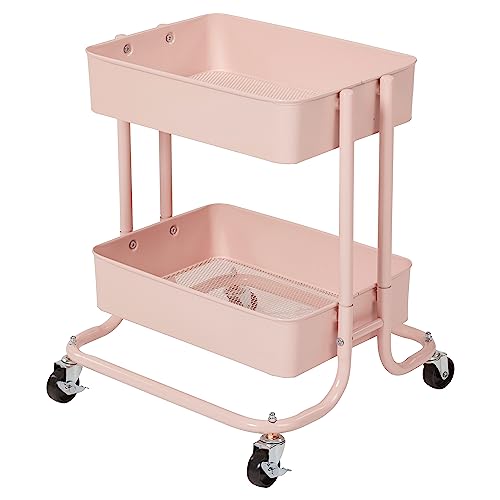 ECR4Kids 2-Tier Metal Rolling Utility Storage Cart, Multipurpose Organization, Pink