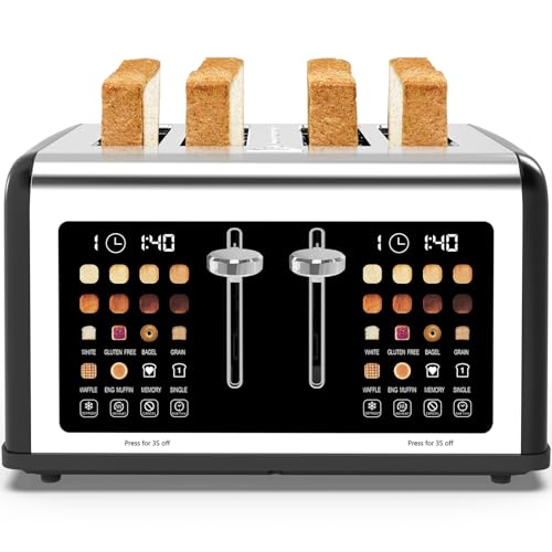 4 Slice Toaster Touch Screen, Stainless Steel Toasters Digital Timer, ...