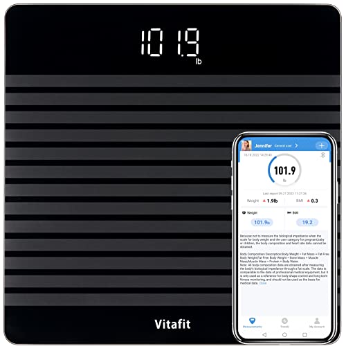 Vitafit Anti-Slip Smart Digital Bathroom Scale for Body Weight, High ...