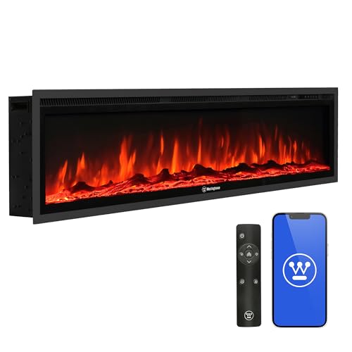 Westinghouse 60 Inch Electric Fireplace Heater, Compatible with Alexa & ...