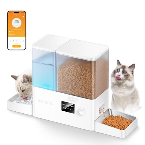 Rojeco 36Cups/8.5L WiFi Automatic Cat Feeder and Gravity Water Dispenser,Stainless ...