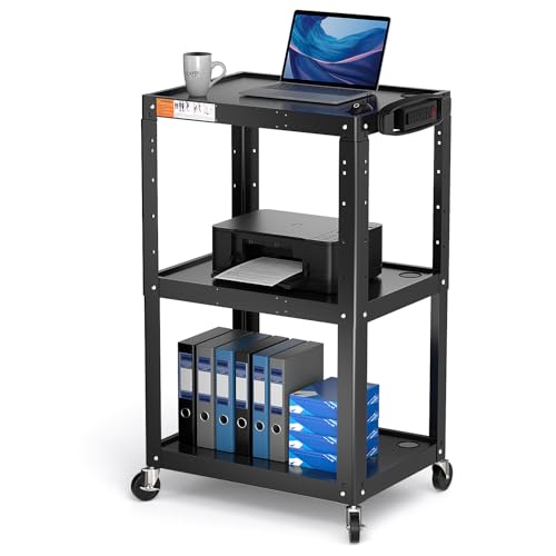 3 Shelf Metal Utility Cart with Wheels & Power Strip ...