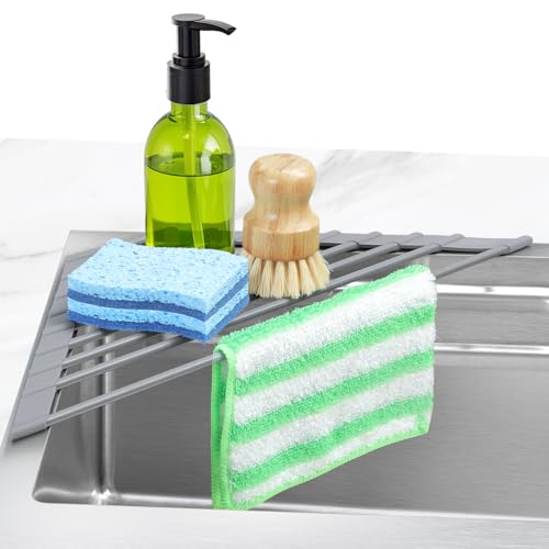 Ohuhu Triangle Roll Up Dish Drying Rack, Silicone Wrapped Steel ...