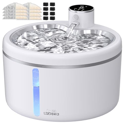 Wireless Cat Water Fountain-[Stainless Steel Tray], 102oz/3L Pet Water Fountain ...