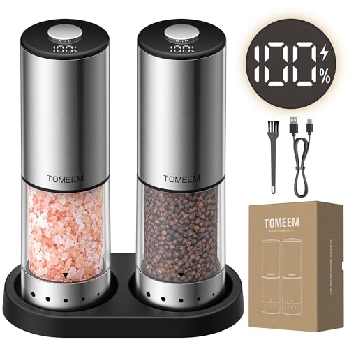 TOMEEM Rechargeable Electric Salt and Pepper Grinder Set, 115ml Large ...