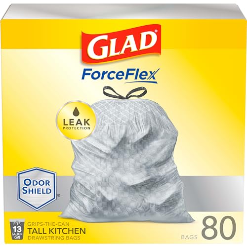 Glad ForceFlex Tall Kitchen Drawstring Trash Bags, 13 Gal, OdorShield, ...