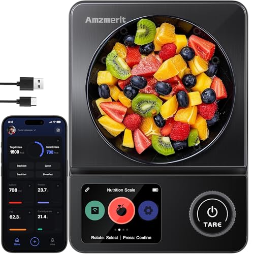 Amzmerit Smart Food Kitchen Scale with Nutritional Calculator, Timer, 0.1g ...