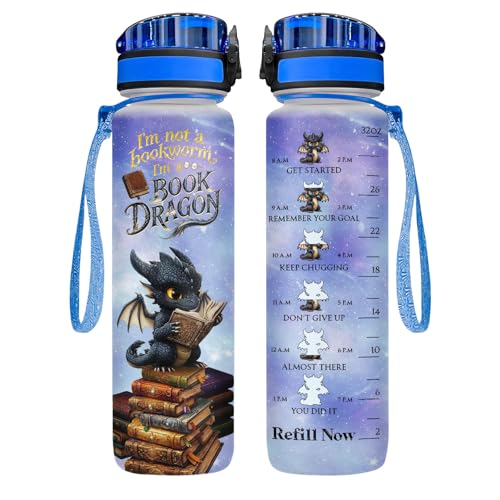 34HD Book Dragon Water Bottle with Time Marker, I'm Not ...