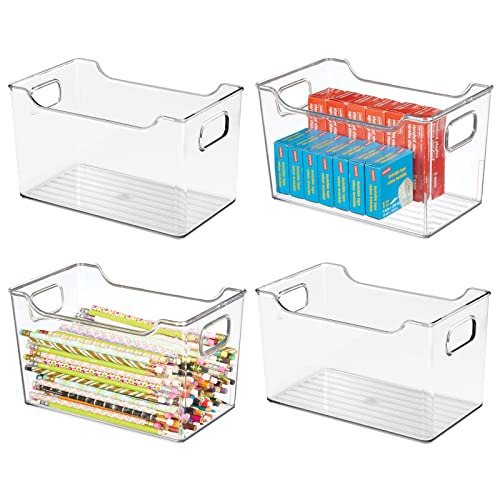 mDesign Deep Plastic Office Storage Bins with Handles for Organization ...
