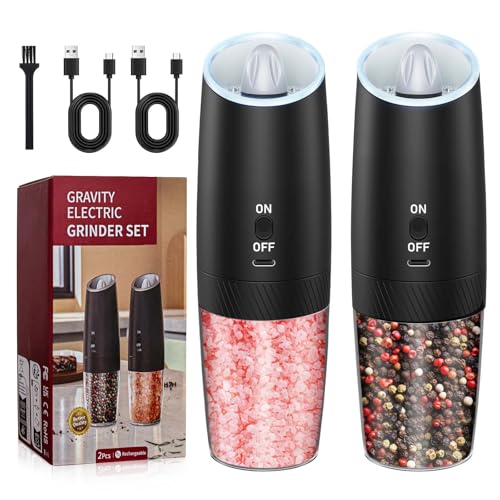 YANJDKLA Rechargeable -Electric Salt and Pepper Grinder Set,with Gravity Sensing ...