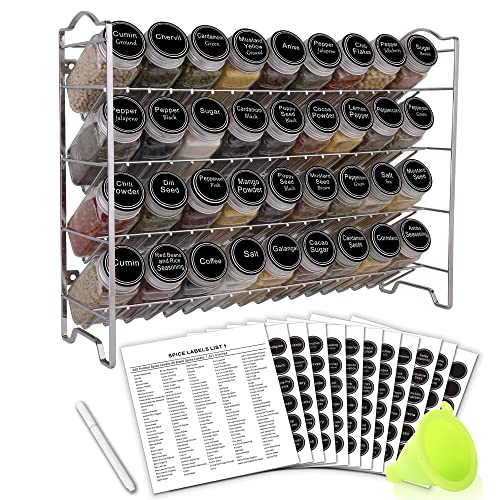 SWOMMOLY Spice Rack Organizer with 36 Empty Square Spice Jars, ...