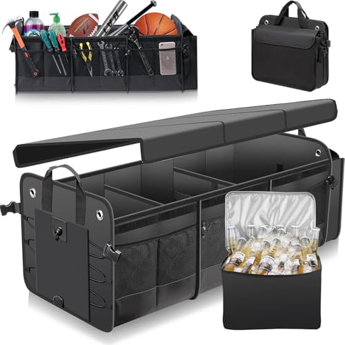 Car Trunk Organizer with Lid & Removable Leakproof Cooler Bag,Foldable ...