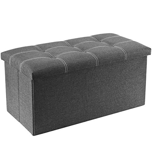YOUDENOVA 30 inches Folding Ottoman, Ottoman with Storage Footrest Seat Support 350lbs, Storage Bench for Living Room Bedroom, Linen Fabric Grey