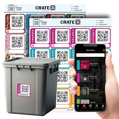 Crate ID QR Code Smart Storage Labels for Organizing Storage Bin & Totes | Premium Color QR Code Stickers | Track and Search Inventory with Free App | Upgrade Your Organization (Mix Pack)