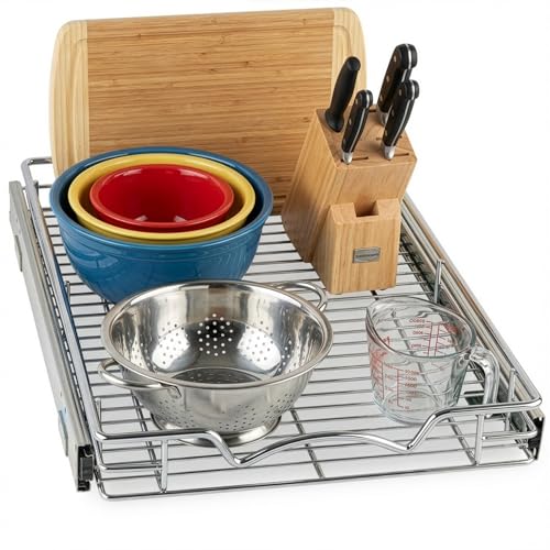 HOLDN’ STORAGE Pull Out Cabinet Organizer, Heavy Duty Caddy w/Lifetime Limited Warranty -14”W x 21”D - Requires At Least 15-1/4” Cabinet Opening, Steel Metal Cabinet Drawers Slide Out, Chrome