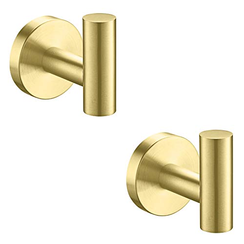 Nolimas Bathroom Towel Hooks SUS 304 Stainless Steel Coat Hook Round Clothes Towel Coat Robe Hook Cabinet Closet Door Sponges Holder for Bath Kitchen Garage Hotel,Wall Mounted,Brushed Gold,2Pack