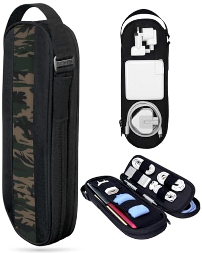 SIDE BY SIDE - Premium Pouch Organizer for Tech, Electronics, Cords, Chargers - Everyday Carry Bag for Cables, Gadgets, Accessories - Storage Case for Travel Essentials for Flying. (Camo)