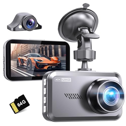 Miden 2.5K Dash Cam Car Front Rear, 64G SD Card, 1600P + 1080P FHD Dual Dash Cam, 176° + 160° Wide Angle Car Camera, 3.2 Inch IPS Screen Car Camera, G-sensor, Night Vision, WDR, Parking Monitoring,