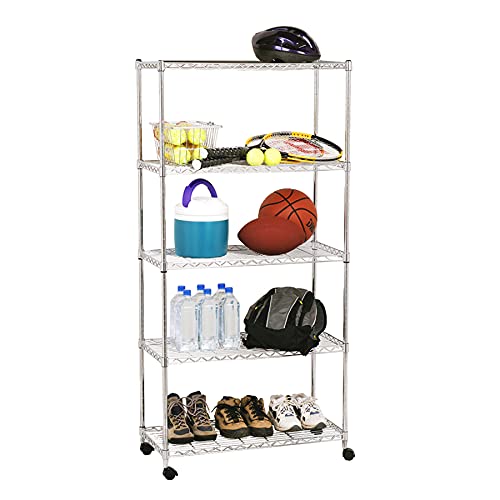 Seville Classics 5-Tier Steel Wire Shelving with Wheels, 30
