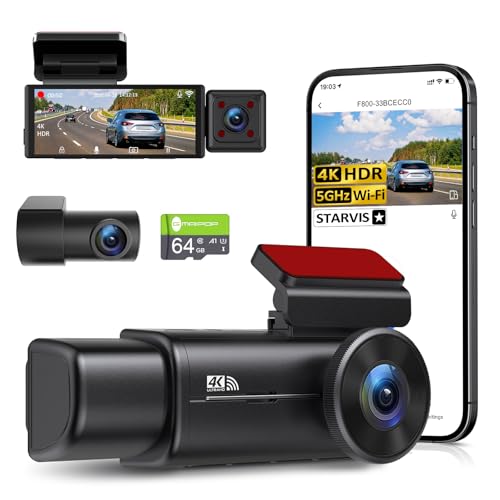 GMAIPOP 4K 3 Channel Dash Cam Front Rear Inside,STARVIS Sensor, 5GHz WiFi,64GB Card Included, 2160P+1080P+1080P Car Dash Camera, 3.16