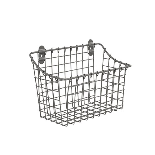 Spectrum Large Wall Mounted Wire Basket Industrial Gray Kitchen Wall Mount Organizer Storage Basket, Wire Basket for Kitchen Bathroom Pantry Organization, Wall Hanging Wire Caddy for Modern Homes