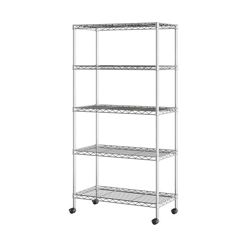 Seville Classics 5-Tier Wire Shelving with Wheels, 5-Tier, 30