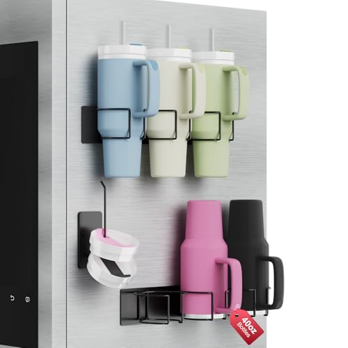 Arctiiro Magnetic Stanley Cup Holder for Refrigerator, Water Bottle Organizer for Stanley 40 oz with Tumbler Lid Organizer, Kitchen Pantry Organizers and Storage for Stanley Cup Accessories