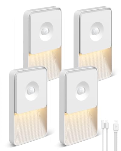 GOODEA Rechargeable Motion Sensor Night Lights for Stairs, Magnetic Stair Lights Indoor, Warm Dimmable Night Light for Hallway,Bathroom,Bedroom,Closet(4 Pack)