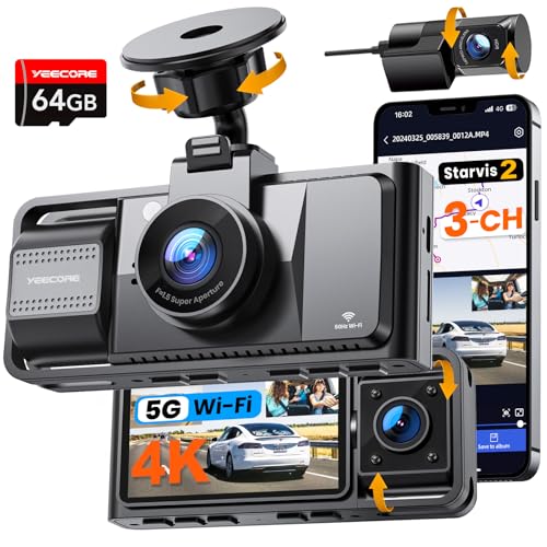 Real 4K 3 Channel Dash Cam Front and Rear Inside, ...