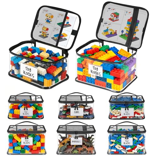 6 Pack Large Toy Storage Bags, Clear Toy Organizer with Labels, Waterproof PVC Toy Organization and Storage for Building Blocks, Puzzles, Dolls and Board Games, Mixed Pack for Kids Ages 3+