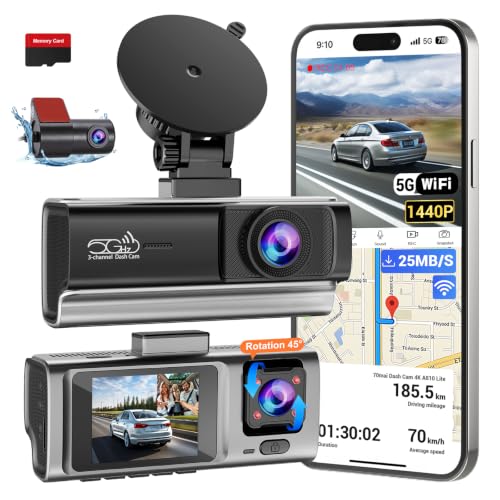 3 Channel 2.5K Dash Cam with 5GHz WiFi & APP ...