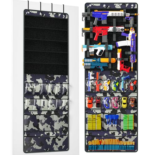 Over The Door Organizer for Toy Guns, Toy Storage, Toys Organizer with Pockets, Hook&Loop Straps for Foam Blasters, Darts, Goggles, Hanging Toys Gun Storage for Kid Rooms, Play rooms, Camouflage
