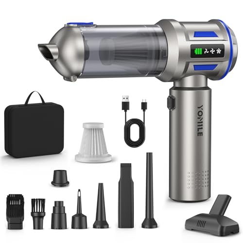 Yomile Mini Vacuum Cleaner, 2 in 1 27000PA Brushless Car Vacuum Air Duster 9000mAh Battery Air Blower Wireless Handheld Vacuum for Car,Office and Home