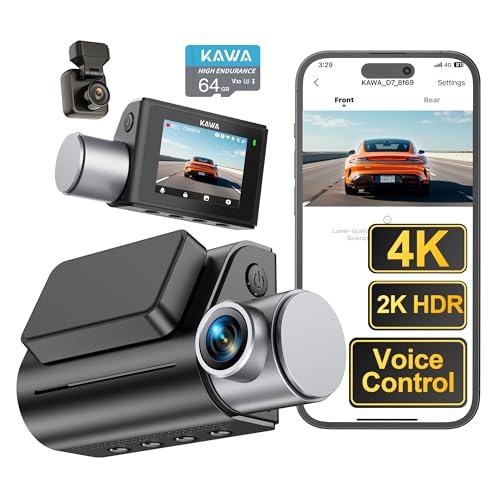 4K Dash Cam Front and Rear, Voice Control, Free 64GB ...