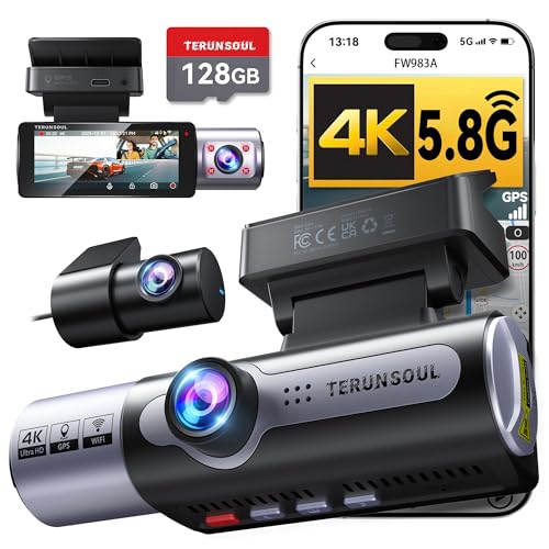 4K Dash Cam Front and Rear, Full HD 3 Channel ...
