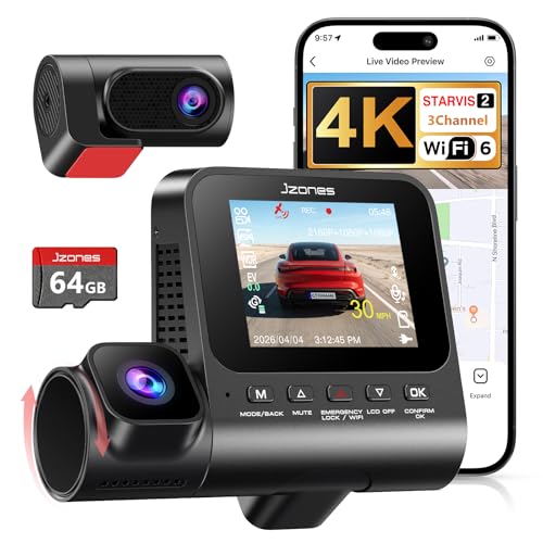 3 Channel Dash Cam Front and Rear, 4K Dash Camera ...