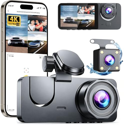 Dash Cam Front and Rear Inside, 3 Channel 4K+1080P Dash ...