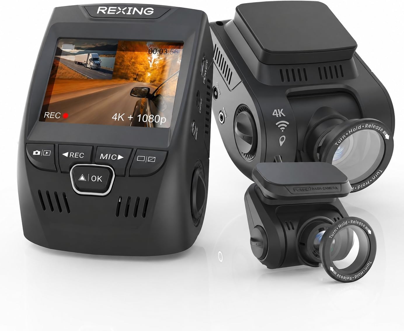 RexingUSA V1P SE 4K Dual Dash Cam w/GPS, Wi-Fi & 2pcs-CPL Filter | 512GB Support | Front 2160p, Rear 1080p | 170 Degree Angle | G-Sensor | WDR | Loop Record | Parking Monitor